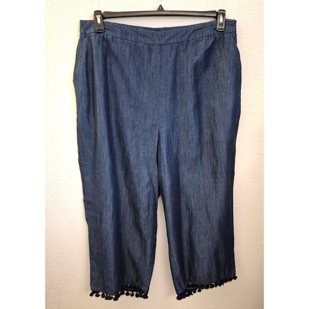 Eloquii Blue Casual Cropped Pants with Pom Pom Trim Pockets Size  18 EUC